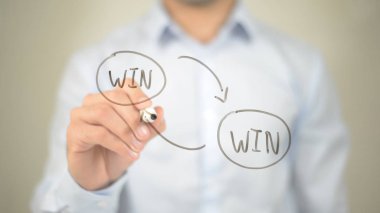 Win Win strateji, şeffaf ekranda yazma adam