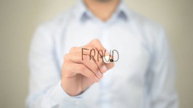 Dolandırıcılık, şeffaf ekranda yazma adam