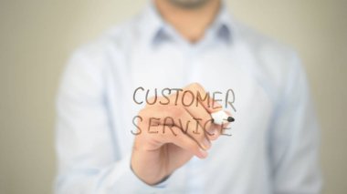Müşteri Hizmetleri, şeffaf ekranda yazma adam