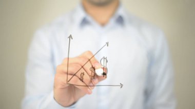 Büyüme grafik, şeffaf ekranda yazma adam kazanç
