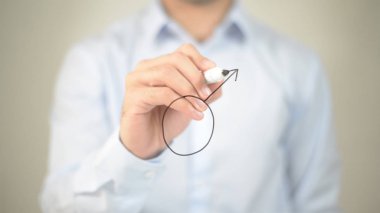 Erkek işareti, şeffaf ekranda yazma adam