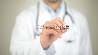 Depresyon, şeffaf ekranda yazma doktor