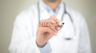 Tıp, şeffaf ekranda yazma doktor