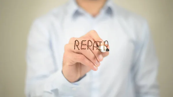 Repair,  Man writing on transparent screen — Stock Photo, Image