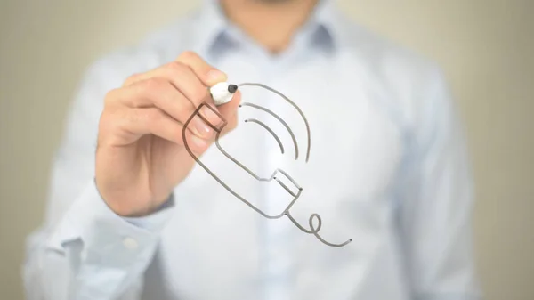 Phone Call Concept Illustration,  Man writing on transparent screen — Stock Photo, Image