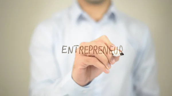 Entrepreneur,  Man writing on transparent screen — Stock Photo, Image