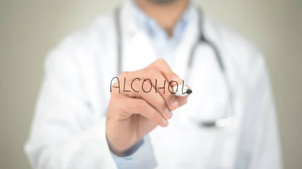 Alcohol, arts schrijven op transparante scherm — Stockfoto