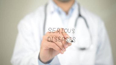 Ciddi bir hastalık, şeffaf ekranda yazma doktor