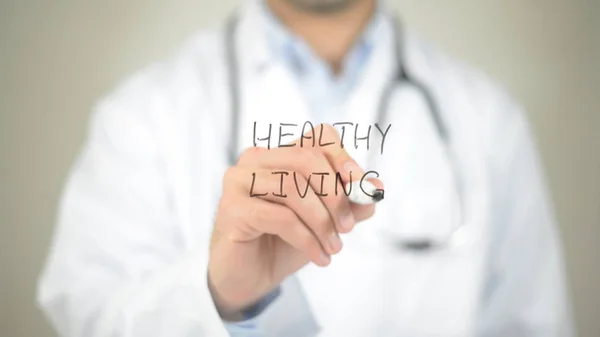 Healthy Living, Doctor writing on transparent screen