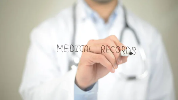 Medical Records, Doctor writing on transparent screen