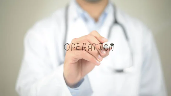 Operation , Doctor writing on transparent screen