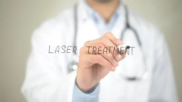 Laser Treatment , , Doctor writing on transparent screen — Stock Photo, Image