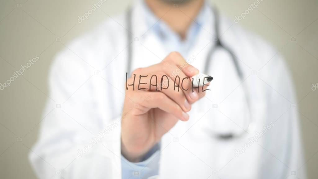 Headache, Doctor writing on transparent screen