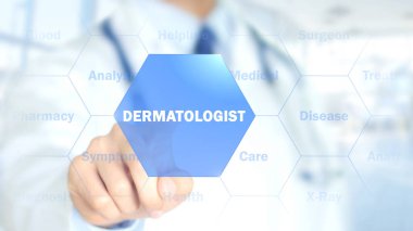 Dermatolog, holografik arayüzü, hareketli grafikler üzerinde çalışan doktor