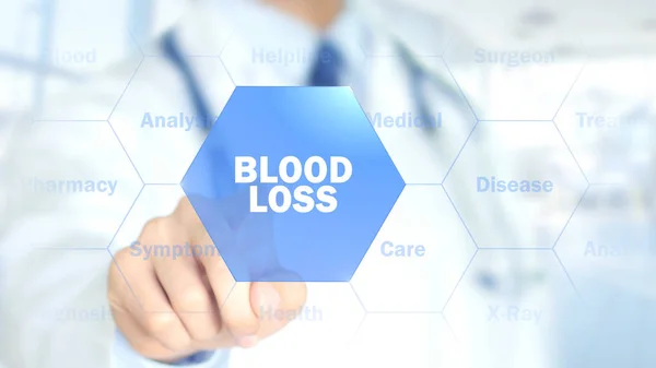 Потеря крови, доктор работает над голографическим интерфейсом, Motion Graphics — стоковое фото