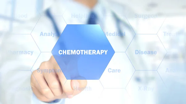 Химиотерапия, Доктор работает над голографическим интерфейсом, Motion Graphics — стоковое фото
