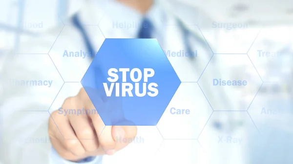 Stoppa Virus, läkare som arbetar på holografiska gränssnitt, rörlig grafik — Stockfoto