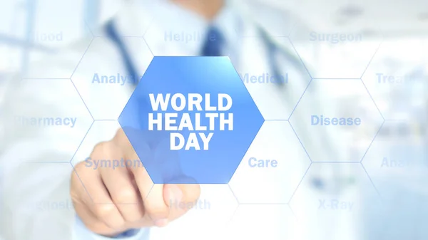 World Health Day , Doctor working on holographic interface, Motion Graphics — Stock Photo, Image