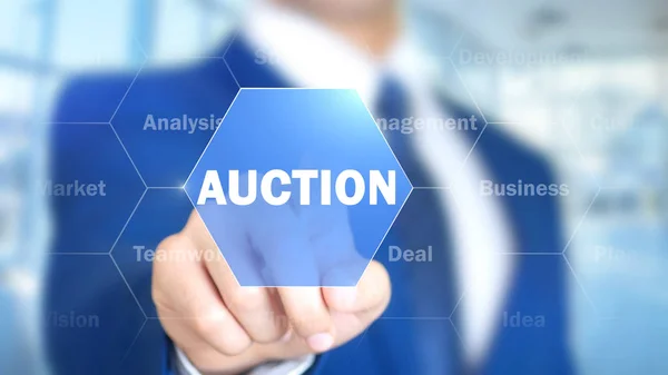 Auction, Man Working on Holographic Interface, Visual Screen — Stock Photo, Image