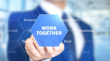 Birlikte, holografik arayüzü, görsel ekran üzerinde çalışan adam çalışır