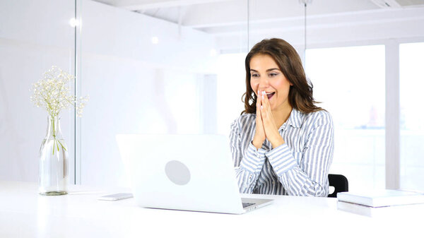 Excited Woman Reacting to Success of Her Project, Happy