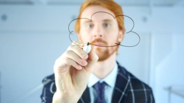 Şeffaf cam ofis, kırmızı tüyler işadamı kavram yaratıcı bulut