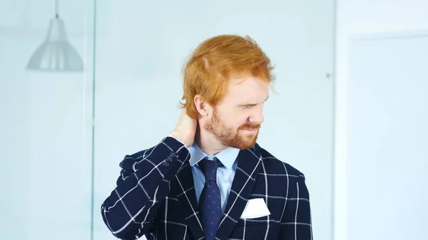 Tired Man at Work with Neck Pain — Stock Photo, Image