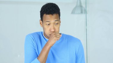 Sick Young Afro-American Man Coughing, Cough and Throat Sore clipart