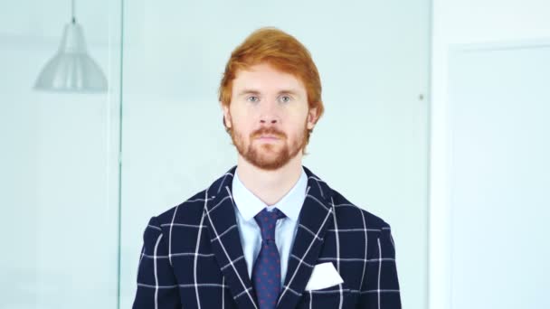 Portrait of Serious Redhead Businessman with Red Hairs — Stock Video