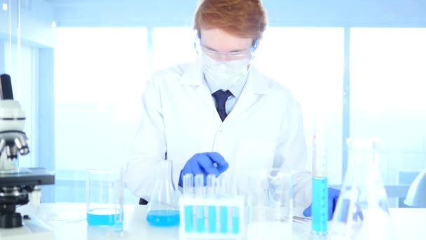 Scientist Writing Details, Result of Research in Laboratory — Stock Video