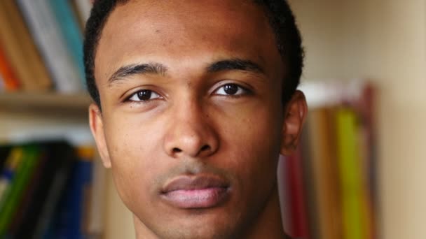 Young Afro-American Man Face Close Up — Stock Video