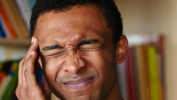 Headache, Stressed Afro-American Man Face Close Up — Stock Video