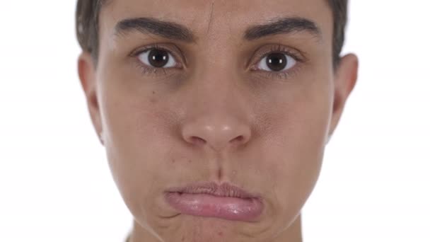 Close up van overstuur Sad Young Latijnse Girl Face — Stockvideo