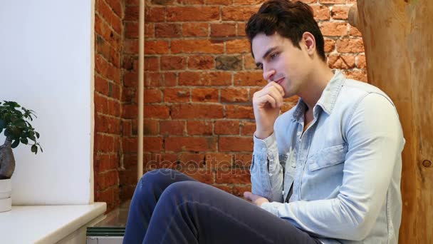 Thinking Pensive Man Brainstorming for New Idea, Loft interior — Stock Video