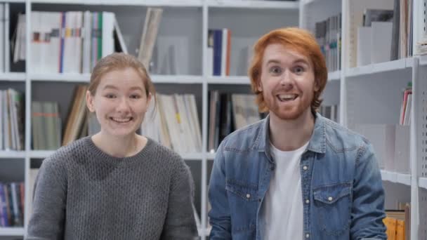 Young Man and Woman Reacting to Success, Camera View — Stock Video