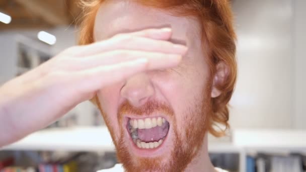 Slow Motion of Insane Headache by Tense Redhead Man — Stok Video