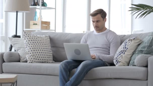 Excited Adult Man Celebrating Success, Working on Laptop — Stock Video