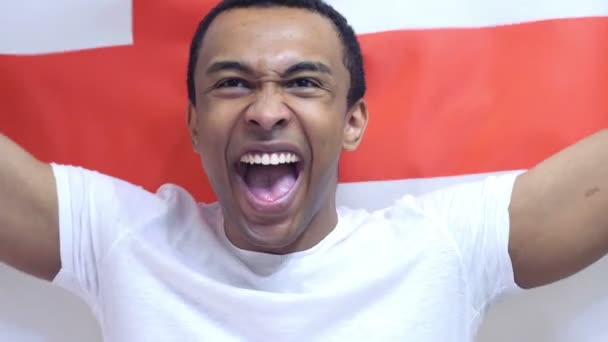 English Fan Celebrates holding the Flag of England in Slow Motion — Stock Video