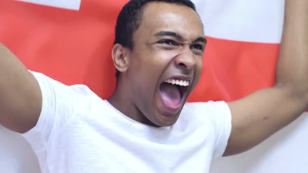 English Fan Celebrating while holding the Flag of England in Slow Motion — Stock Video