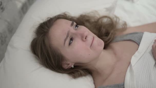 Unhappy Young Woman Crying in Bed — Stock Video