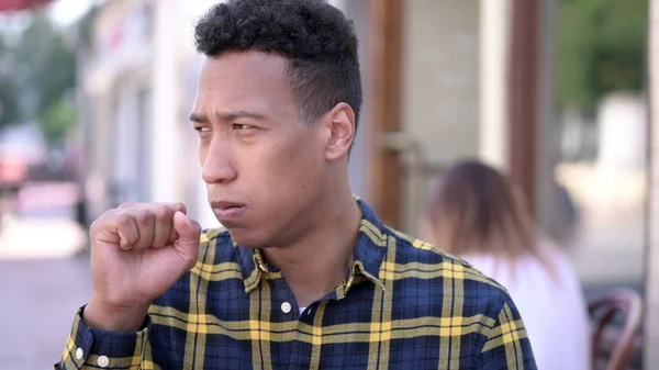 Sick Young African Man Coughing Outdoor — Stock Photo, Image