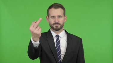 Yakışıklı İşadamı Chroma Key karşı Orta Parmak gösteriş
