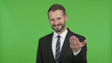 Chroma Key karşı Konuşma ve El Sallayarak İşadamı