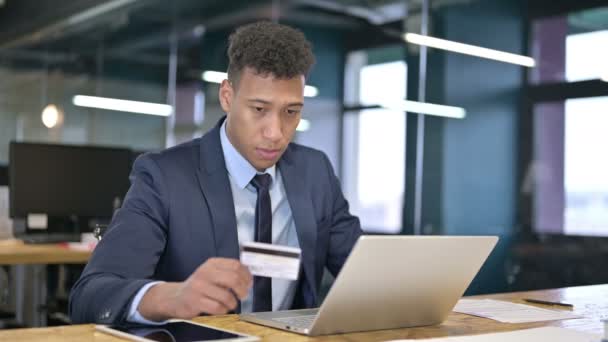 Focused Young Businessman Making Online Payment on Laptop — Stock Video