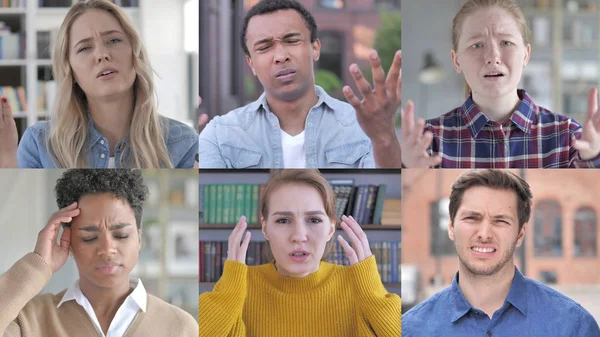 The Collage of Young People Reacting to Loss — Stock Photo, Image