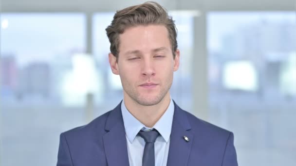 Portrait of Cheerful Young Businessman Waving at the Camera — Stock Video