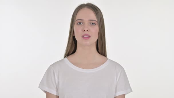 Portrait of Upset Beautiful Young Woman feeling Shocked — Stock Video