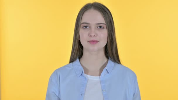 Victory Sign by Casual Young Woman — Stock Video