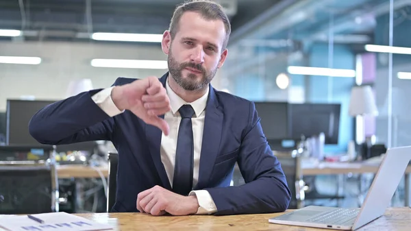 The Disappointed Young Businessman showing Thumbs Down — Φωτογραφία Αρχείου