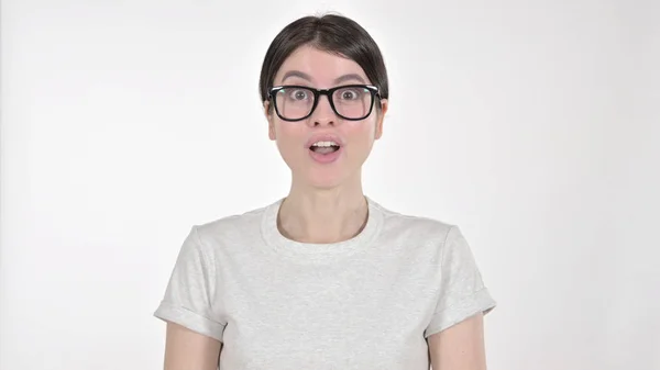 The Cheerful Woman saying Yes with Head sign on White Background — 스톡 사진